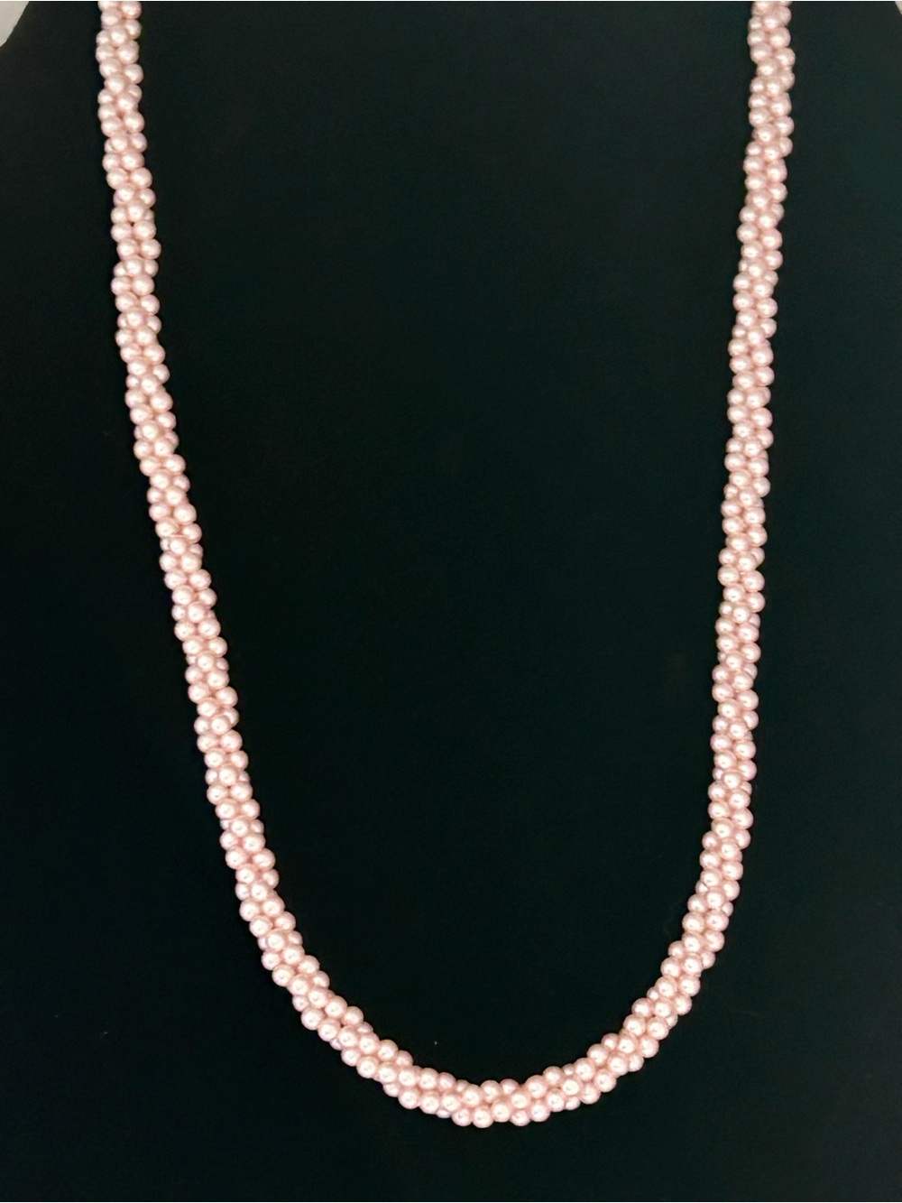 VTG Pale Pink Faux Pearl Necklace Gold Tone Clasp Twisted 3 Strands 24", Bridal
